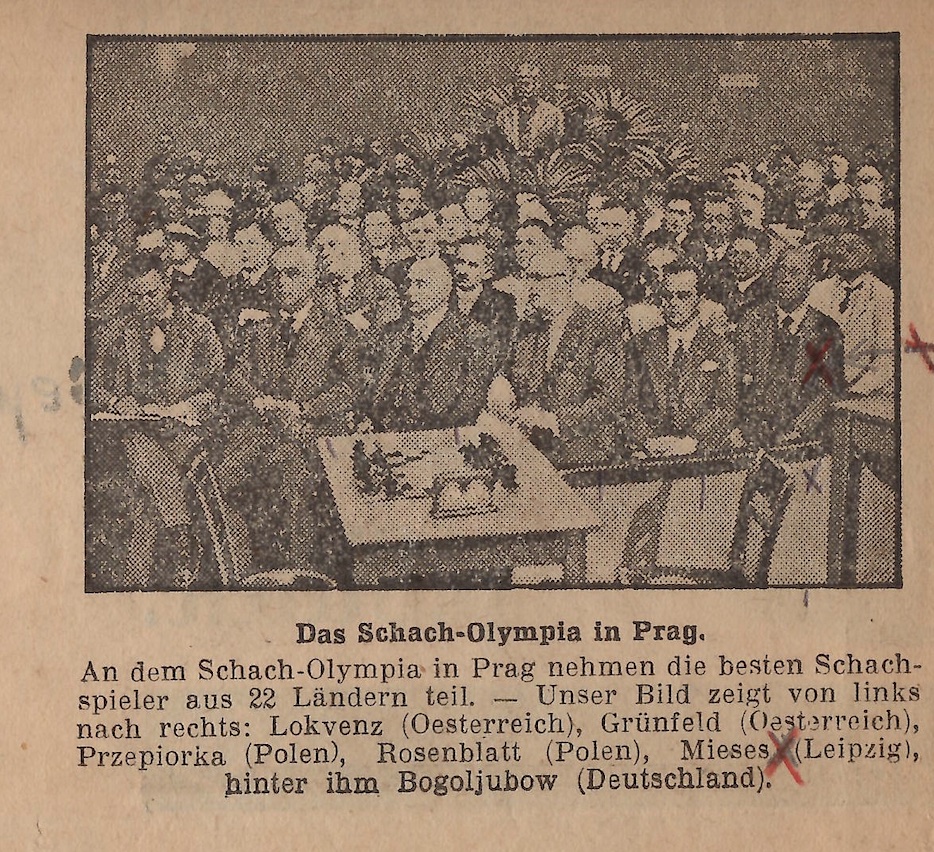 Zeitungsausschnitt: Das Schach-Olympia in Prag 1931 – Mieses unter den Zuschauern